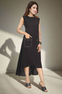 Sleeveless and Crew Neck Double Pocket One Piece Cotton Dress - Image 2