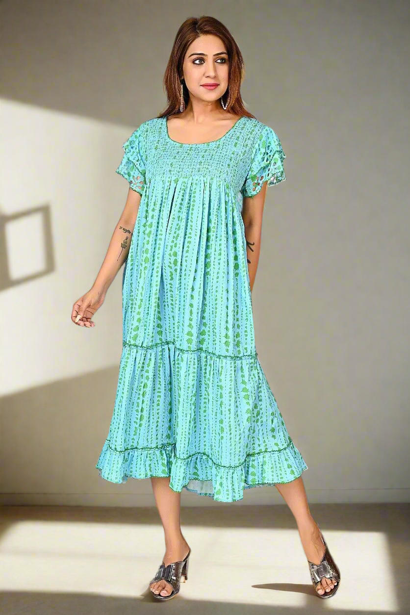 Premium Quality Dress for Women in Aqua Blue Colour Print