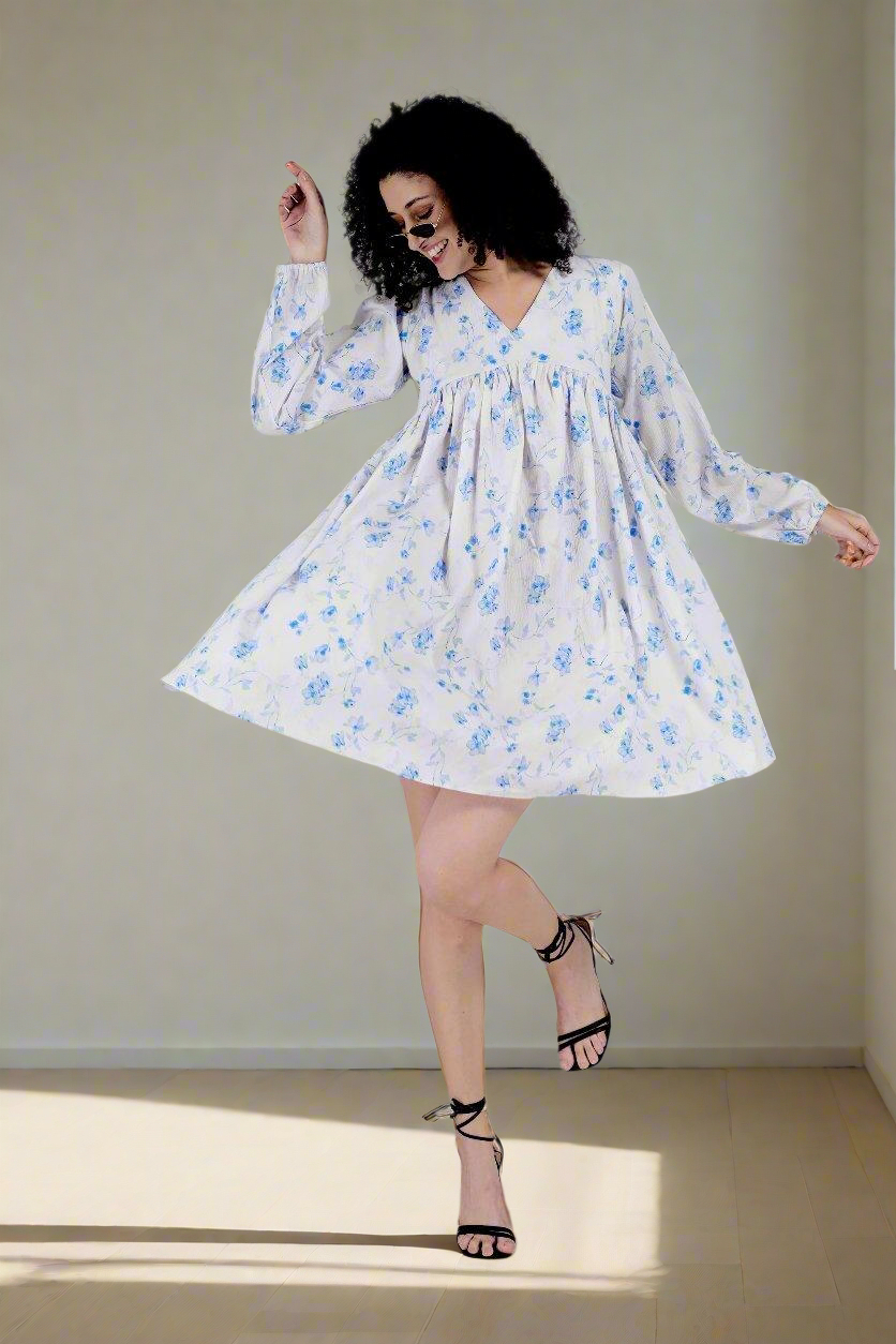 Orchid Flower Printed Short Dress