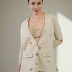 Women long sleeve front button honey bee embroidery blazer