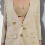Women long sleeve front button honey bee embroidery blazer - Image 3