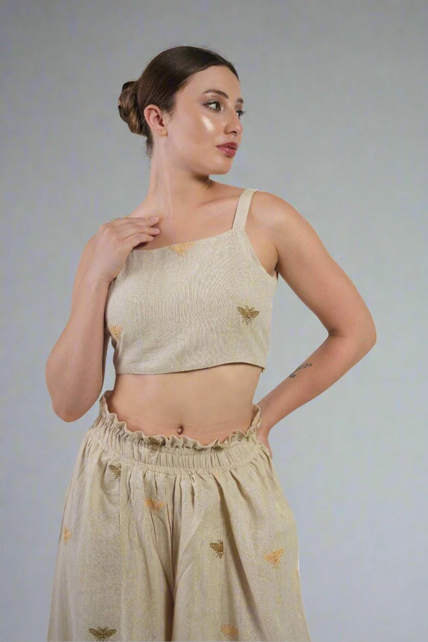 Women honey bee embroidered spaghetti top - Image 2