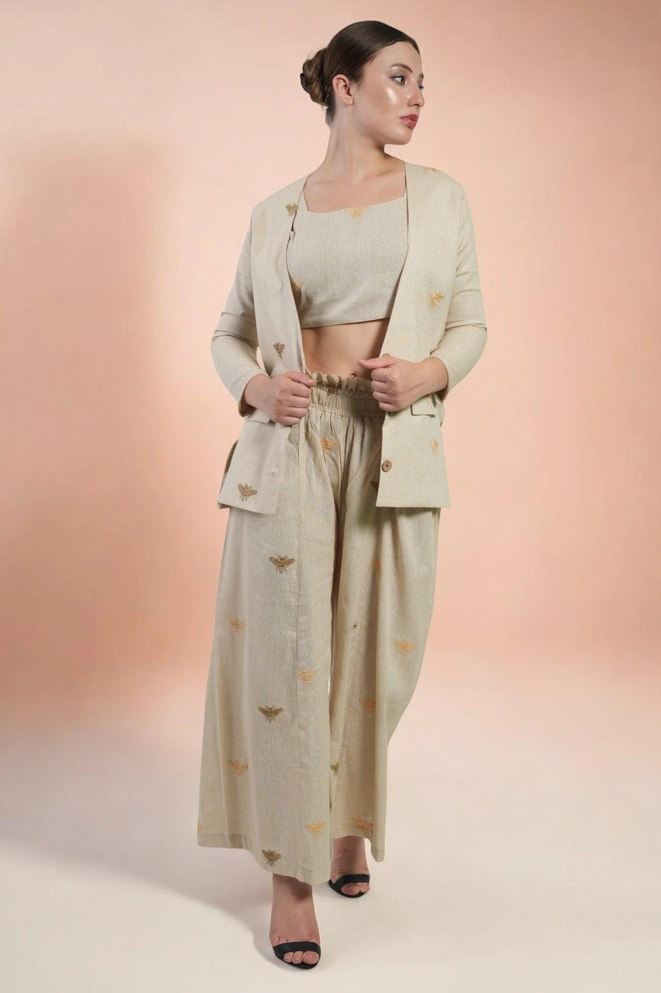 Women honey bee embroidered spaghetti top - Image 4