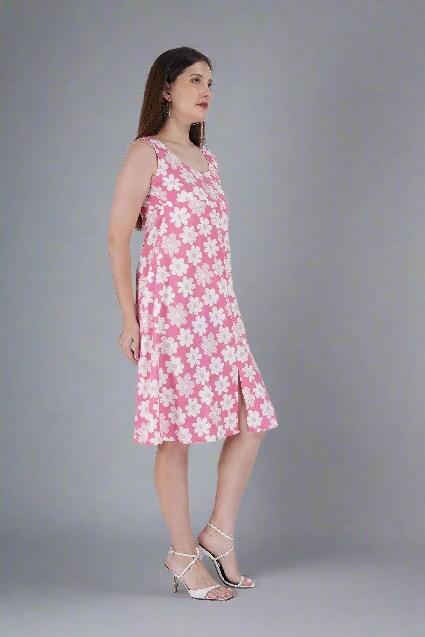 White Flower Printed On Pink Dress - Image 3