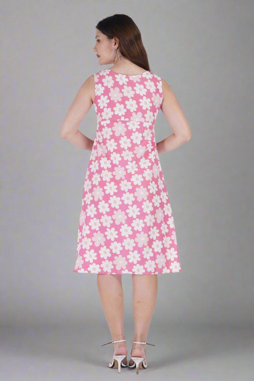 White Flower Printed On Pink Dress - Image 2