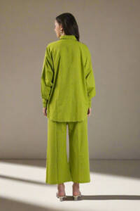 Oversized Green Cotton Shirt & Pajama Set - Image 4