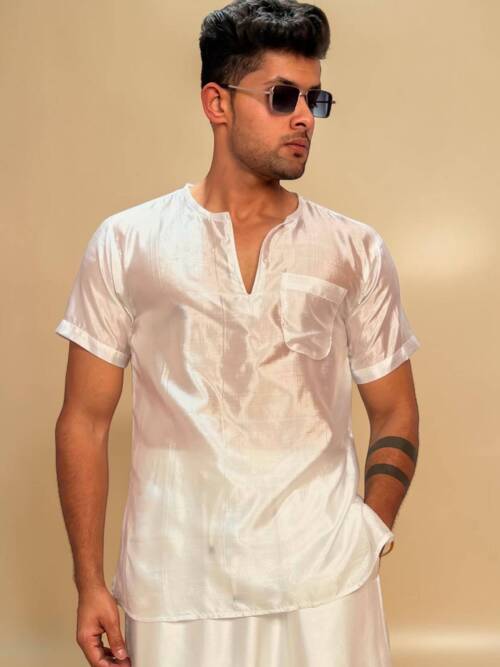 Men White Color Silk Kurta For Men