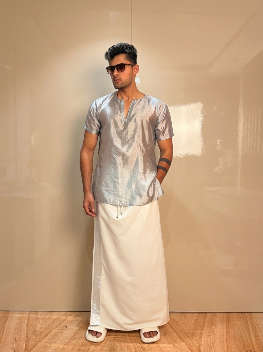 Men Slik Grey Colour Kurta - Image 2