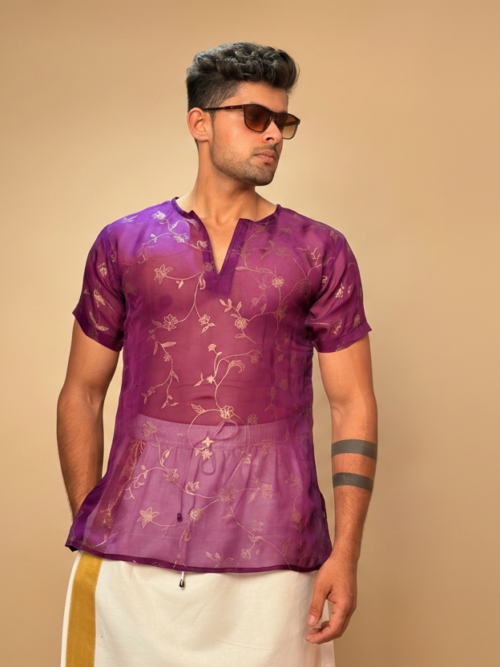 Men Silk Purple Colour Kurta.