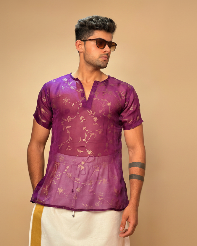 Men Silk Purple Colour Kurta.