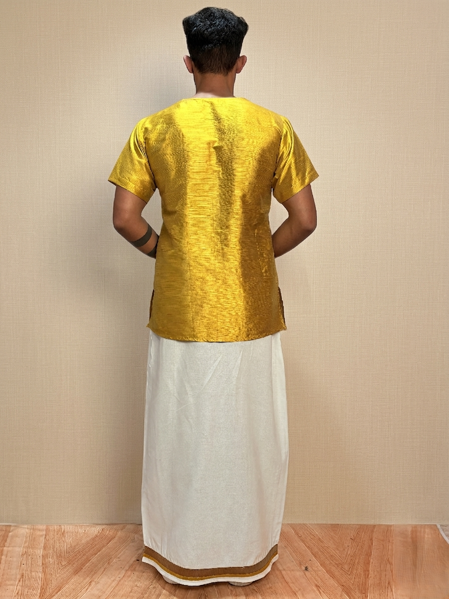 Men Mustard Yellow Colour Mulberry Kurta. - Image 3