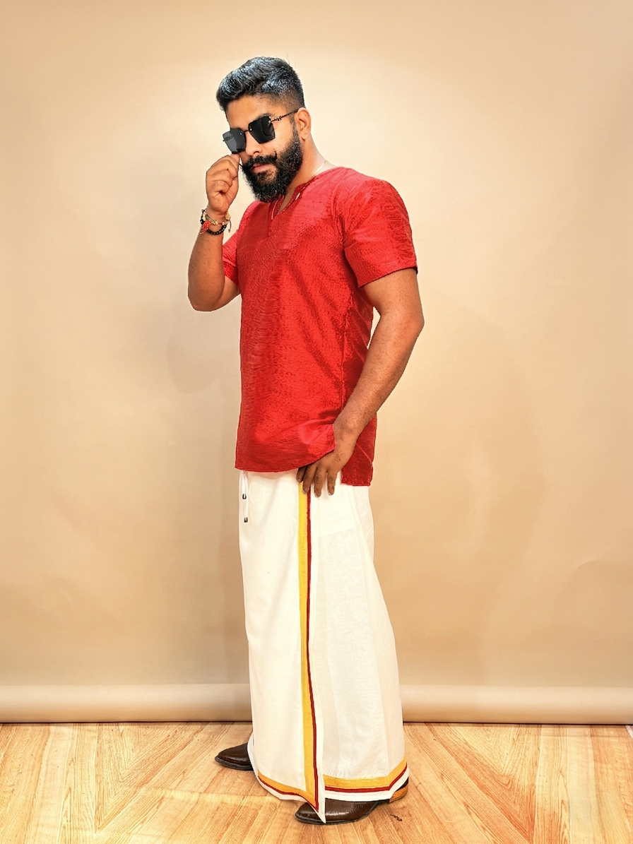Men Red Colour Mulbery Kurta. - Image 3