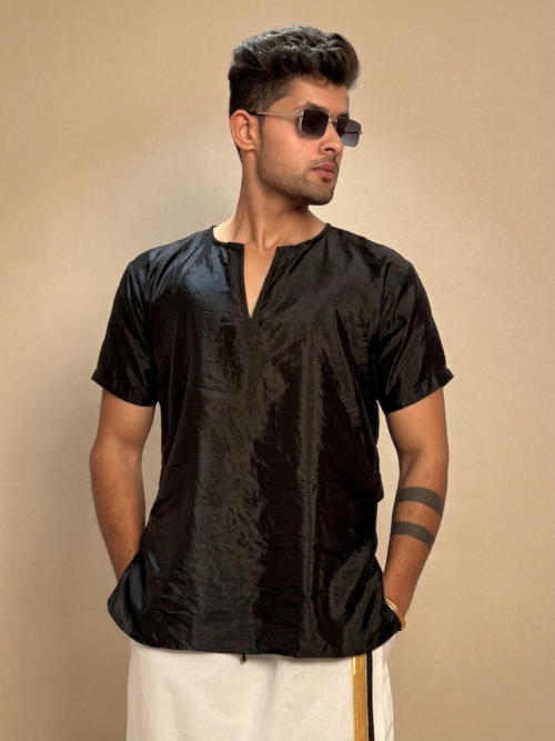 Men Silk Black Colour Kurta.