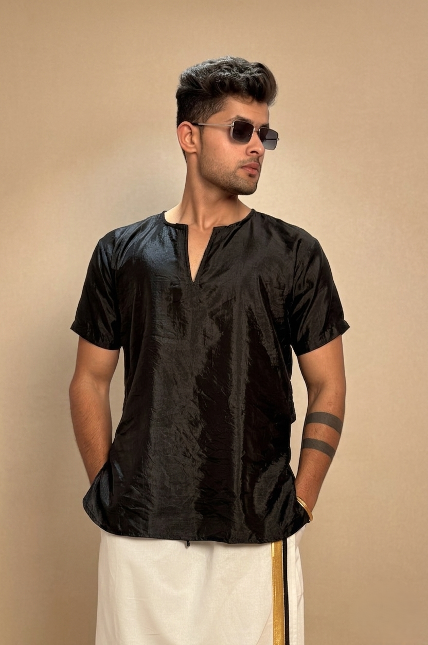 Men Silk Black Colour Kurta.