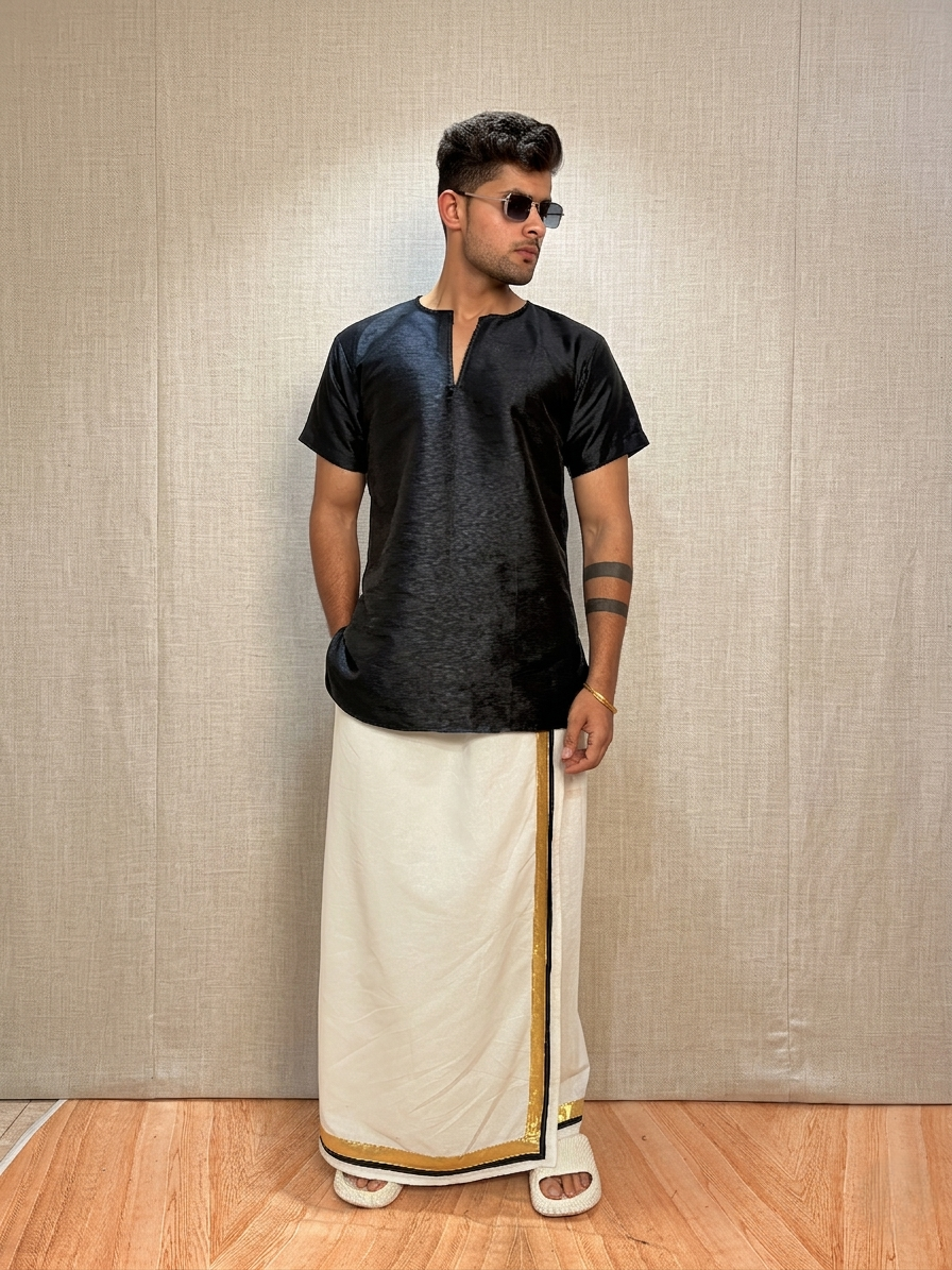 Men Black Colour Mulbery Kurta. - Image 2