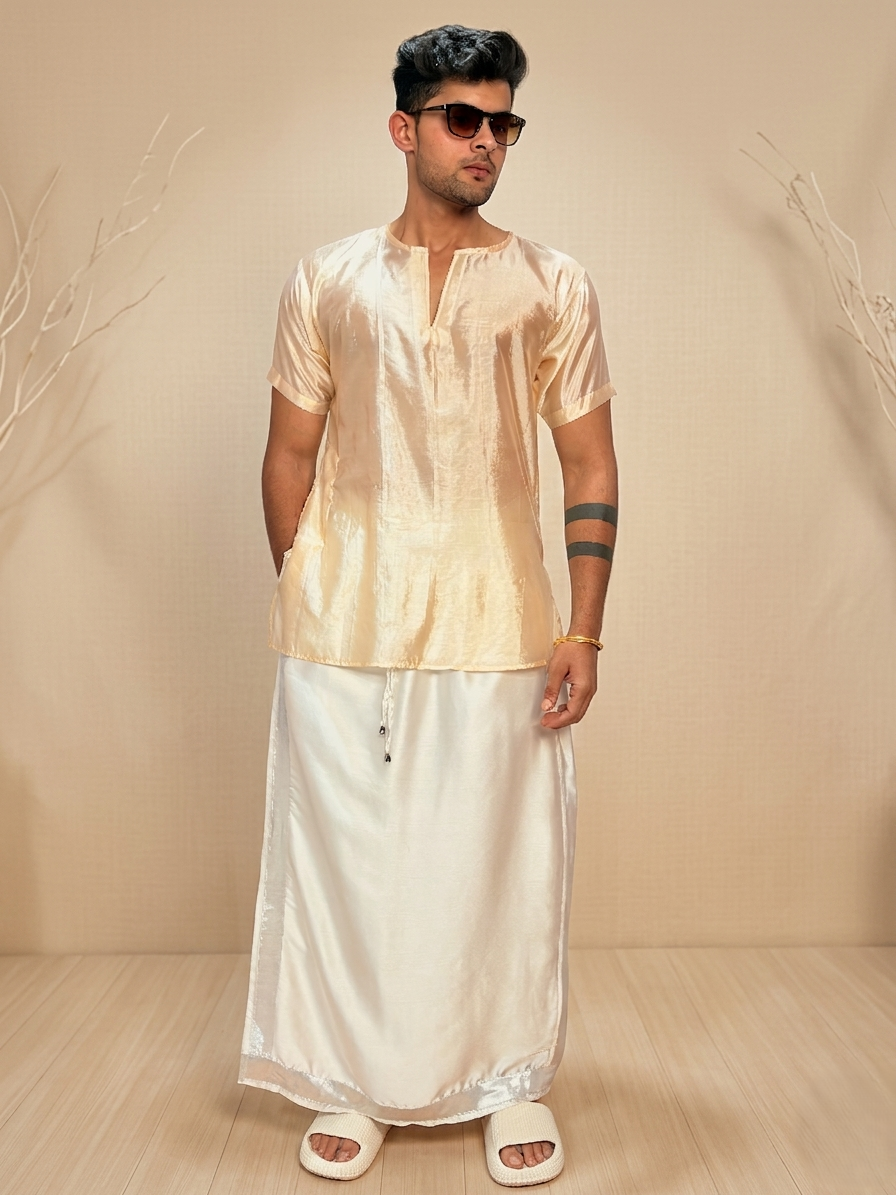 Men Silk Off-White Colour Kurta. - Image 2
