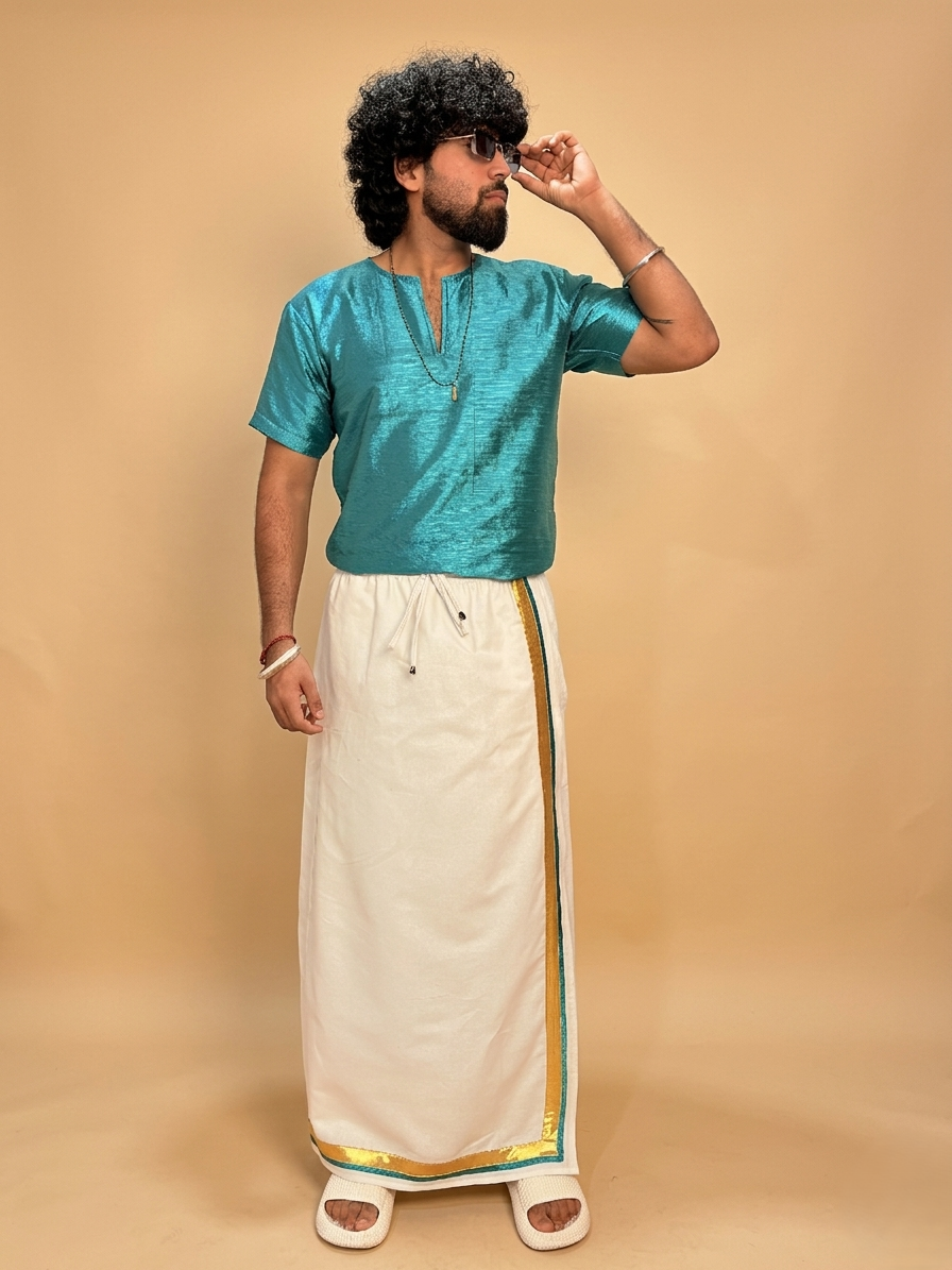 Men Ramagreen Colour Mulberry Kurta. - Image 4