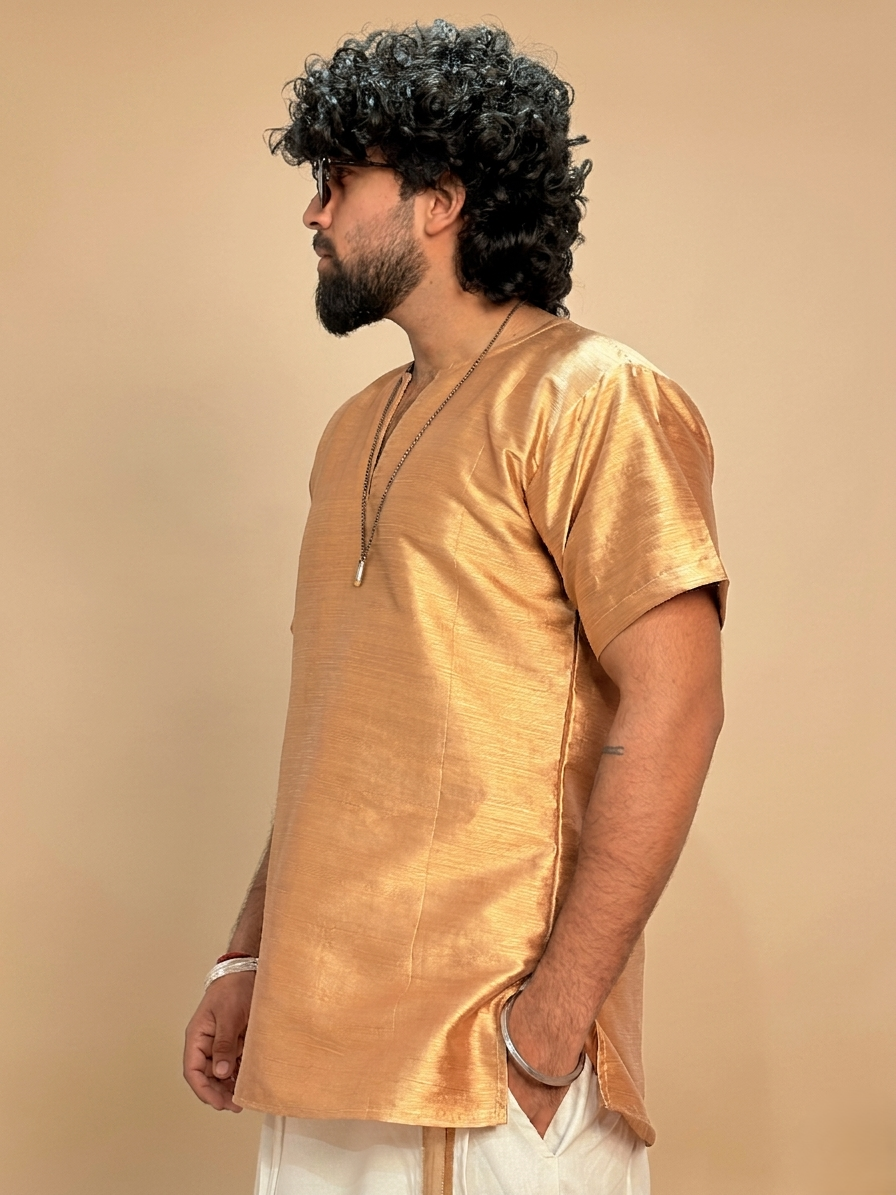 Men Golden Colour Mulberry Kurta. - Image 4