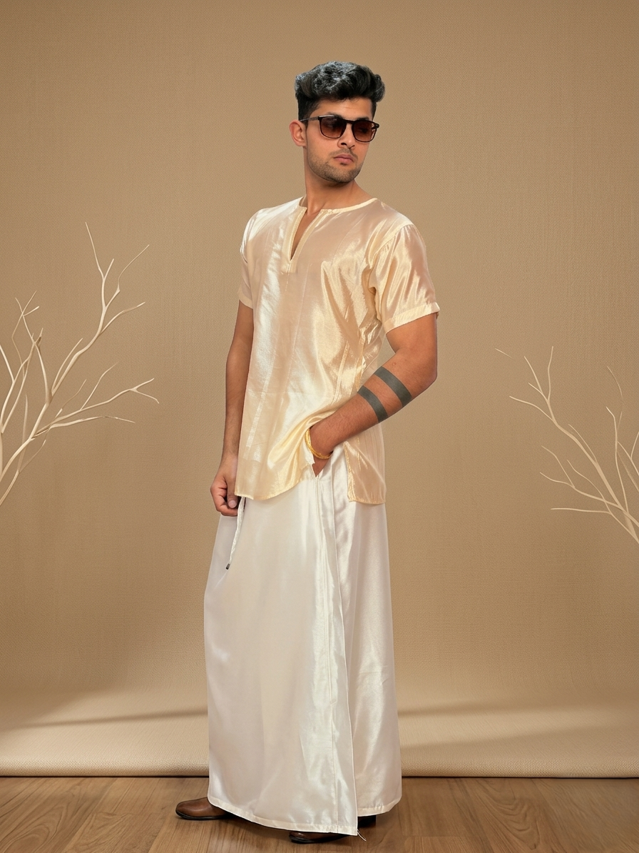 Men Silk Off-White Colour Kurta. - Image 3