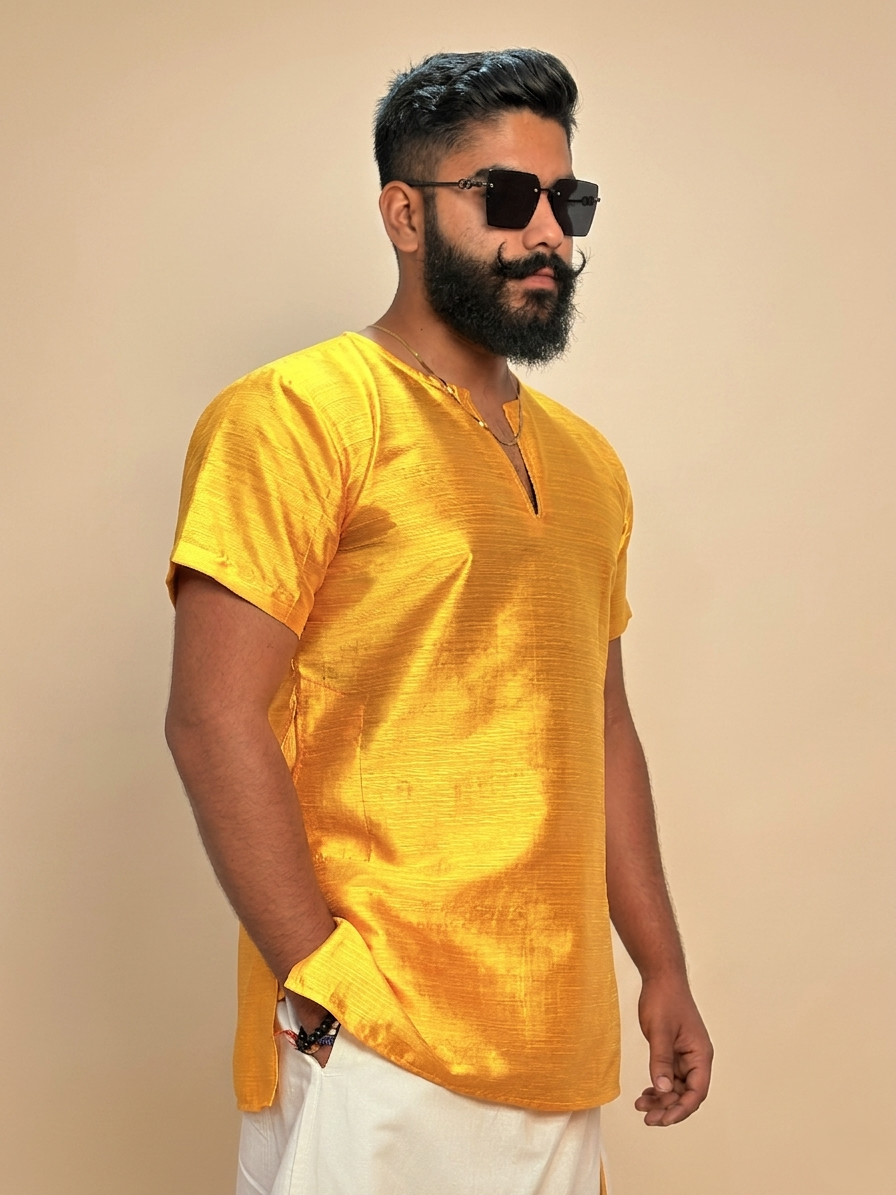 Men Yellow Colour Mulbery Kurta. - Image 4