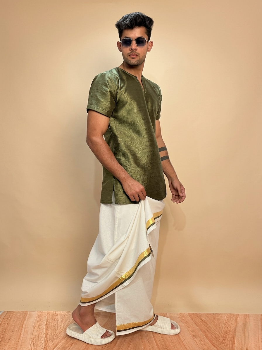 Men Green Colour Mulbery Kurta. - Image 3