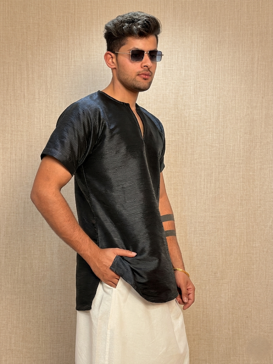 Men Black Colour Mulbery Kurta. - Image 3