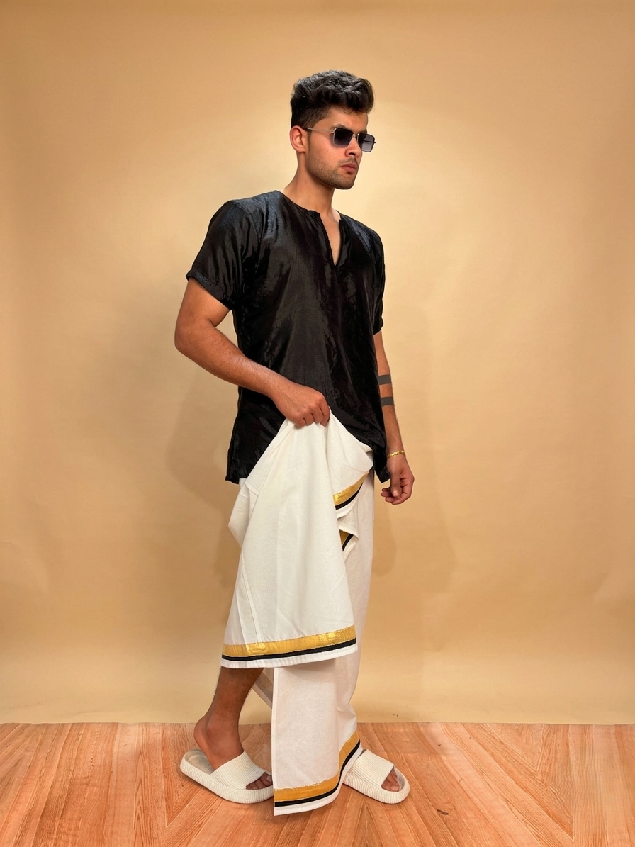 Men Silk Black Colour Kurta. - Image 4