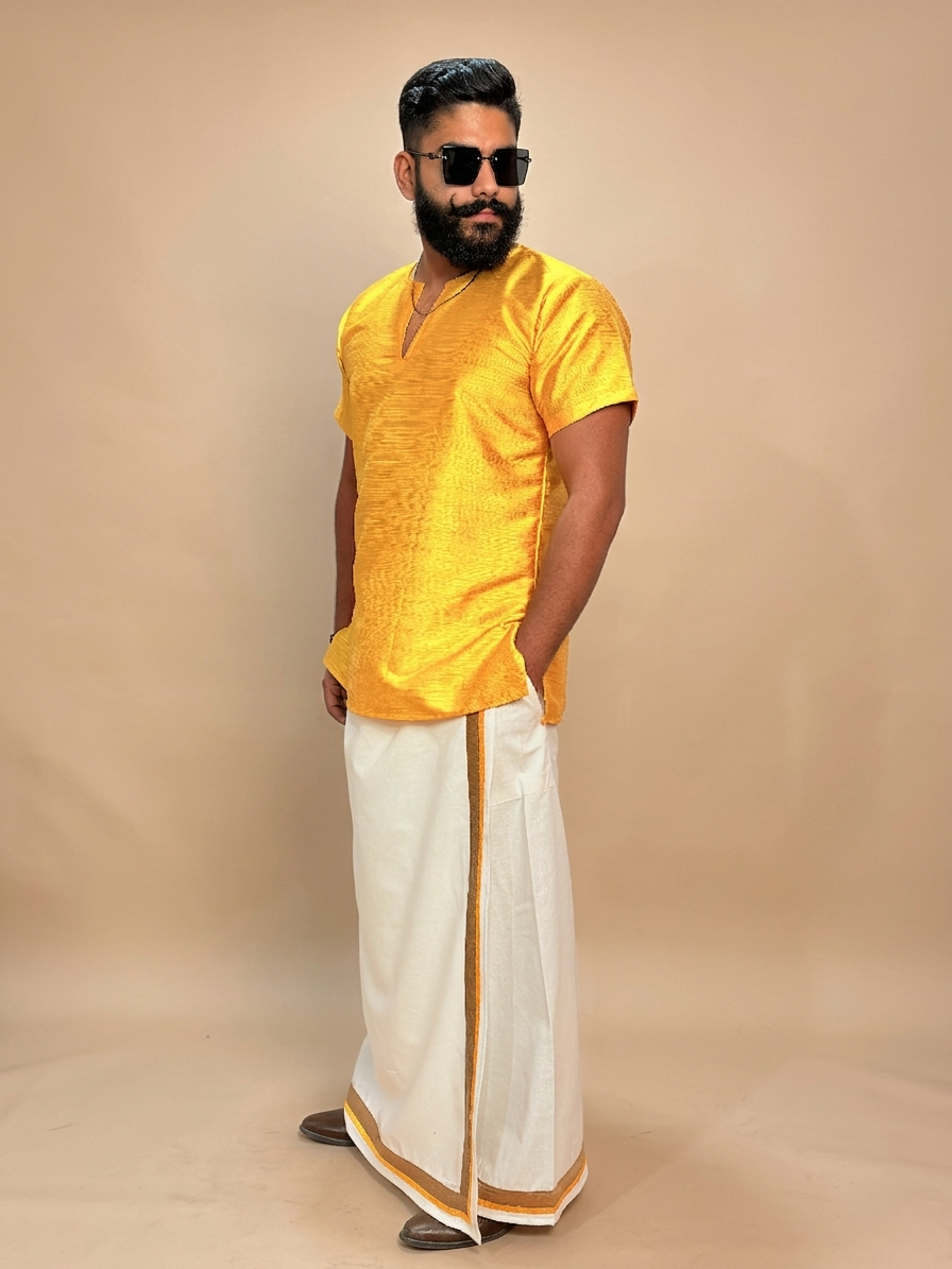 Men Yellow Colour Mulbery Kurta. - Image 2