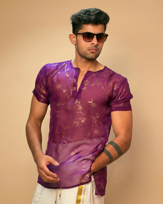 Men Silk Purple Colour Kurta. - Image 4
