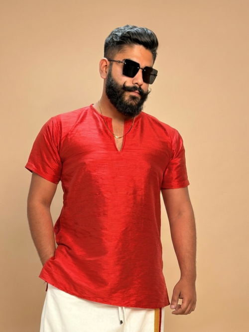 Men Red Colour Mulbery Kurta.