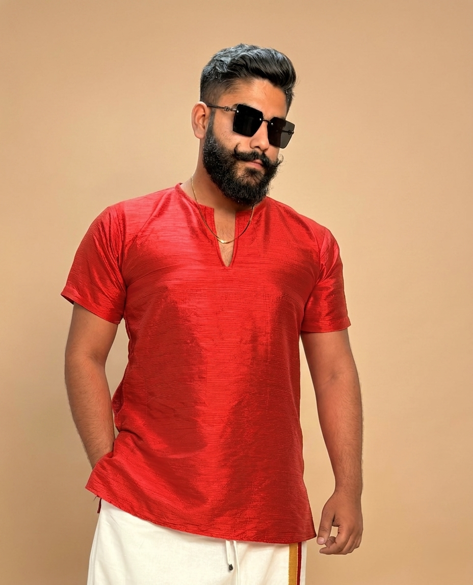 Men Red Colour Mulbery Kurta.