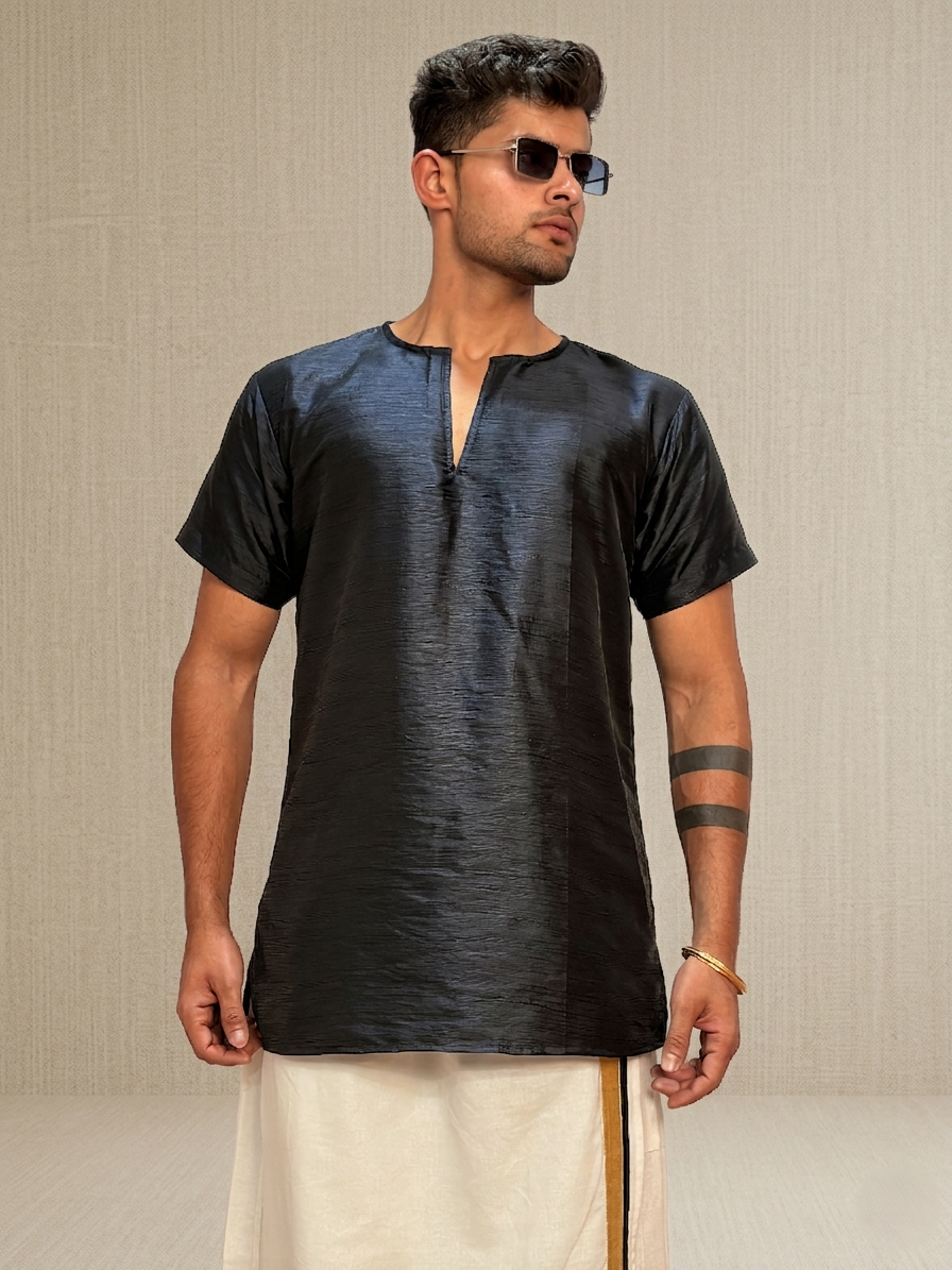 Men Black Colour Mulbery Kurta.