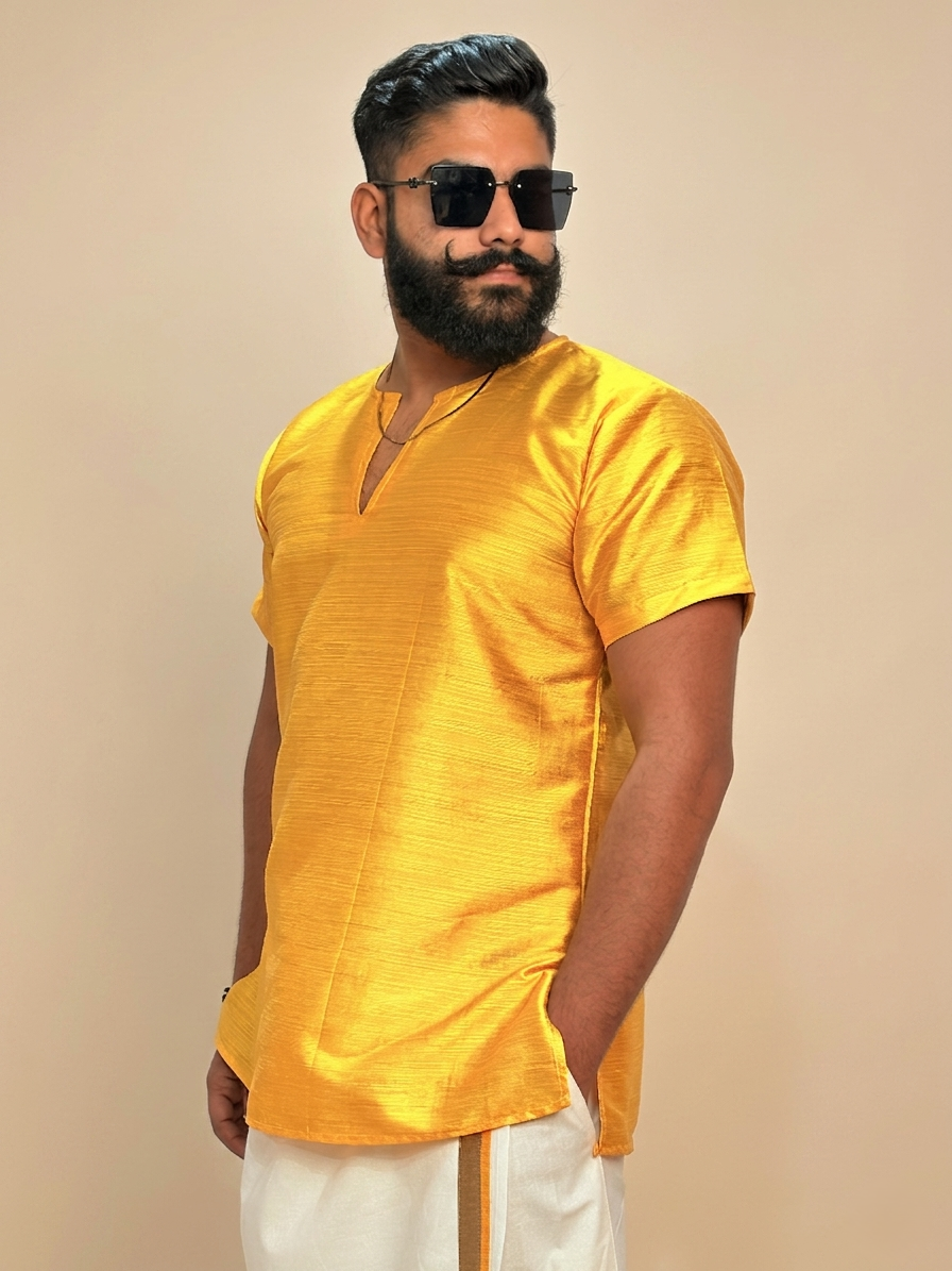 Men Yellow Colour Mulbery Kurta.