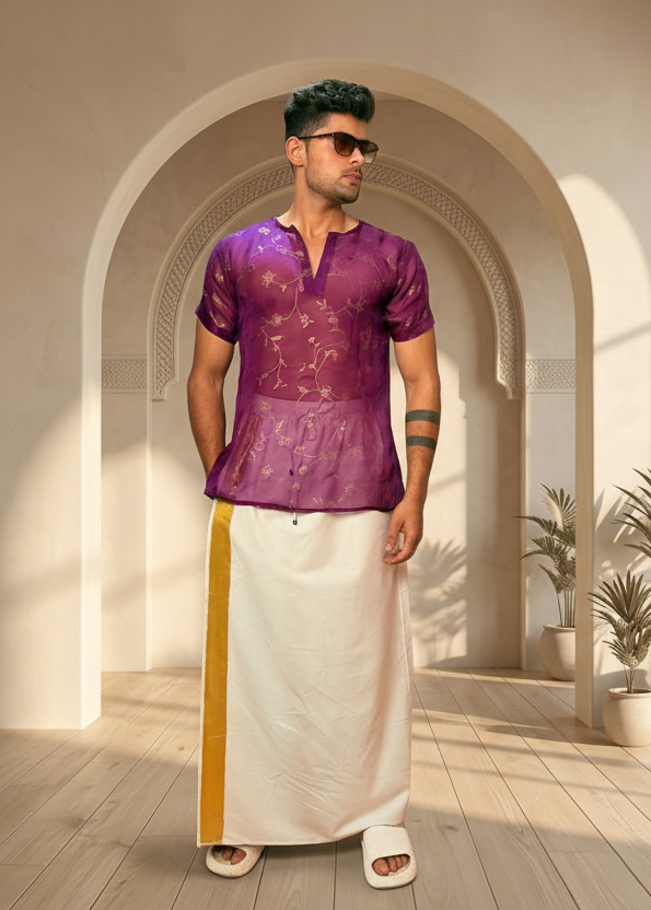 Men Silk Purple Colour Kurta. - Image 2