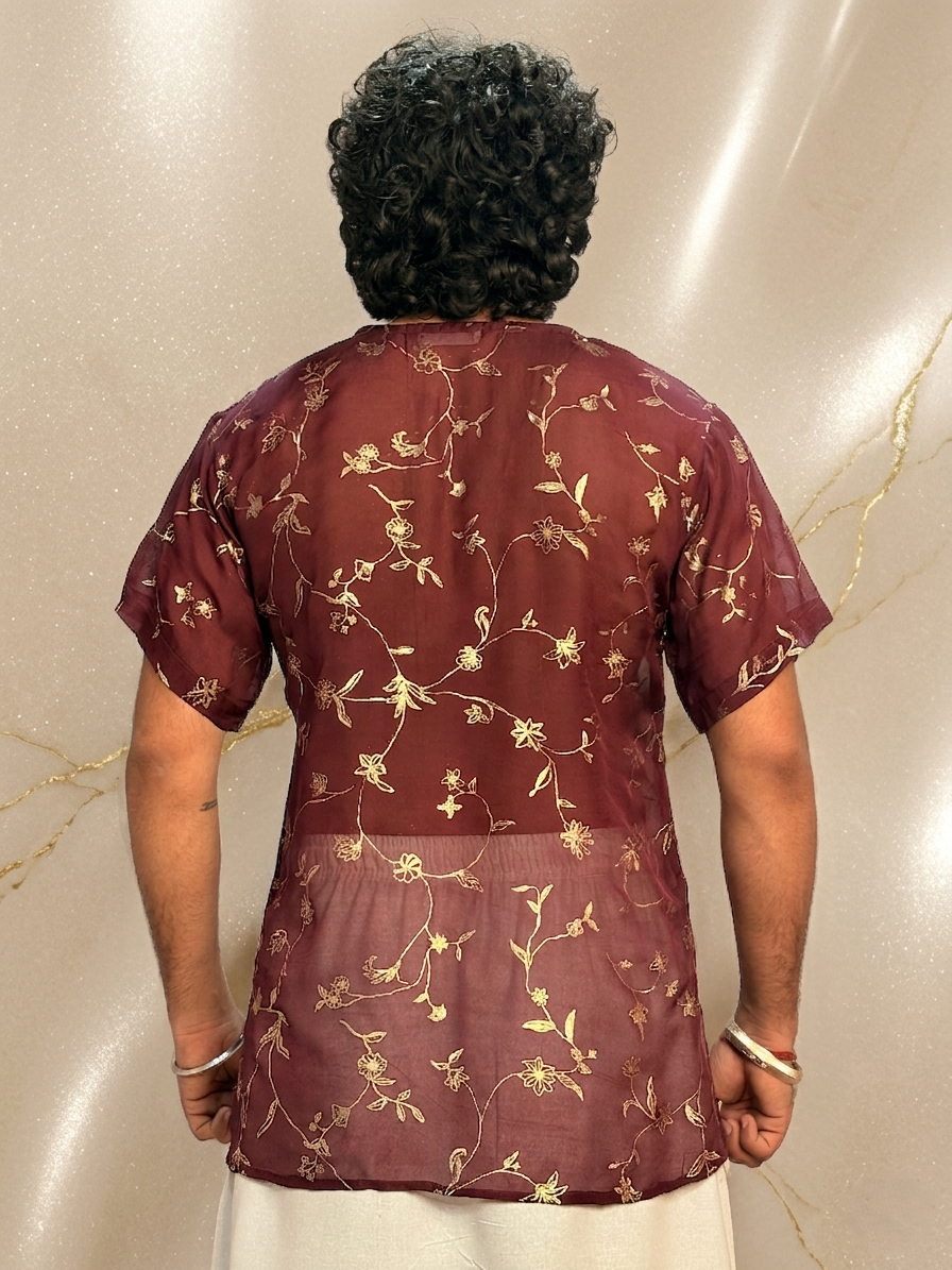Men Slik Wine Colour Kurta. - Image 9