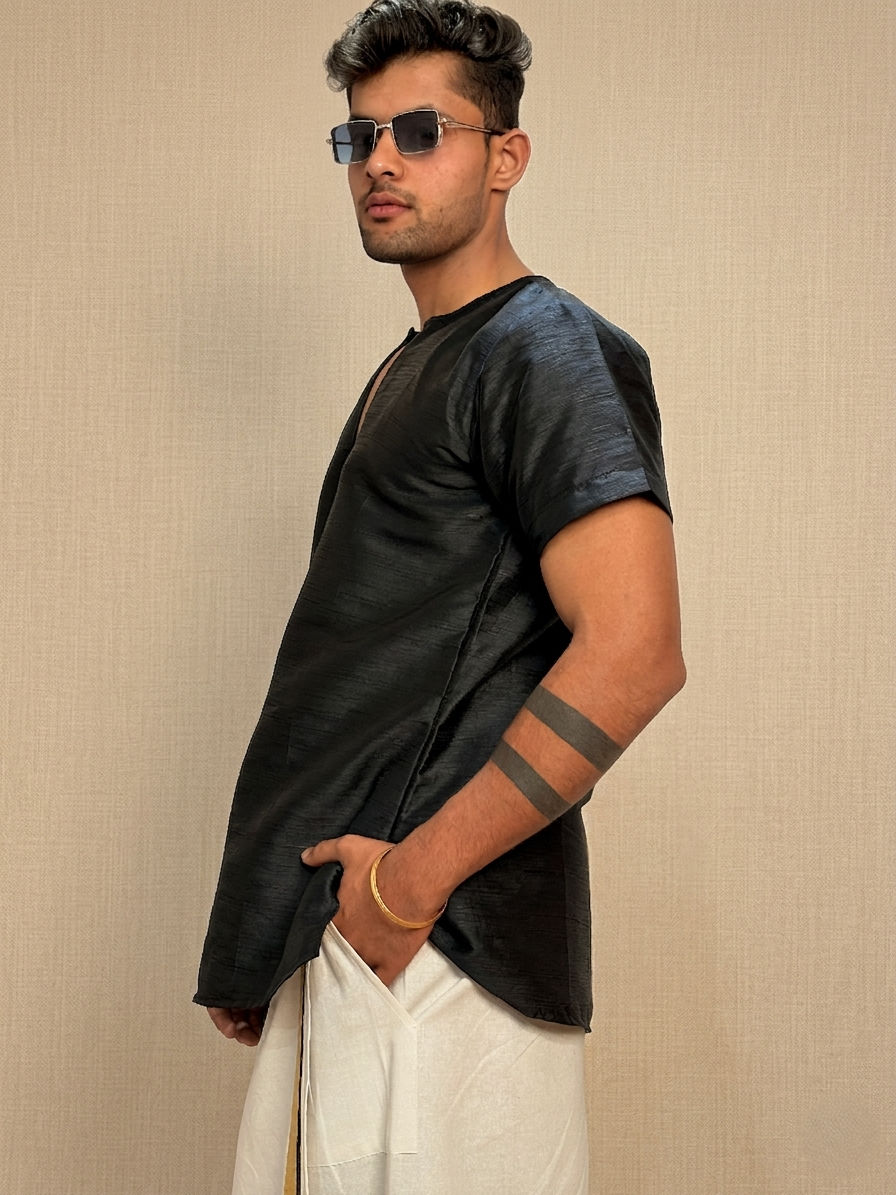 Men Black Colour Mulbery Kurta. - Image 7