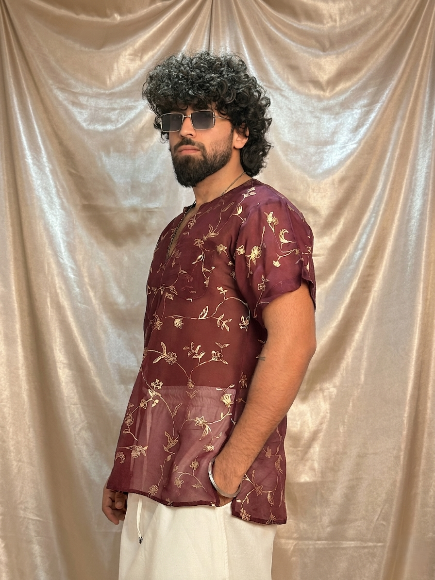Men Slik Wine Colour Kurta. - Image 5