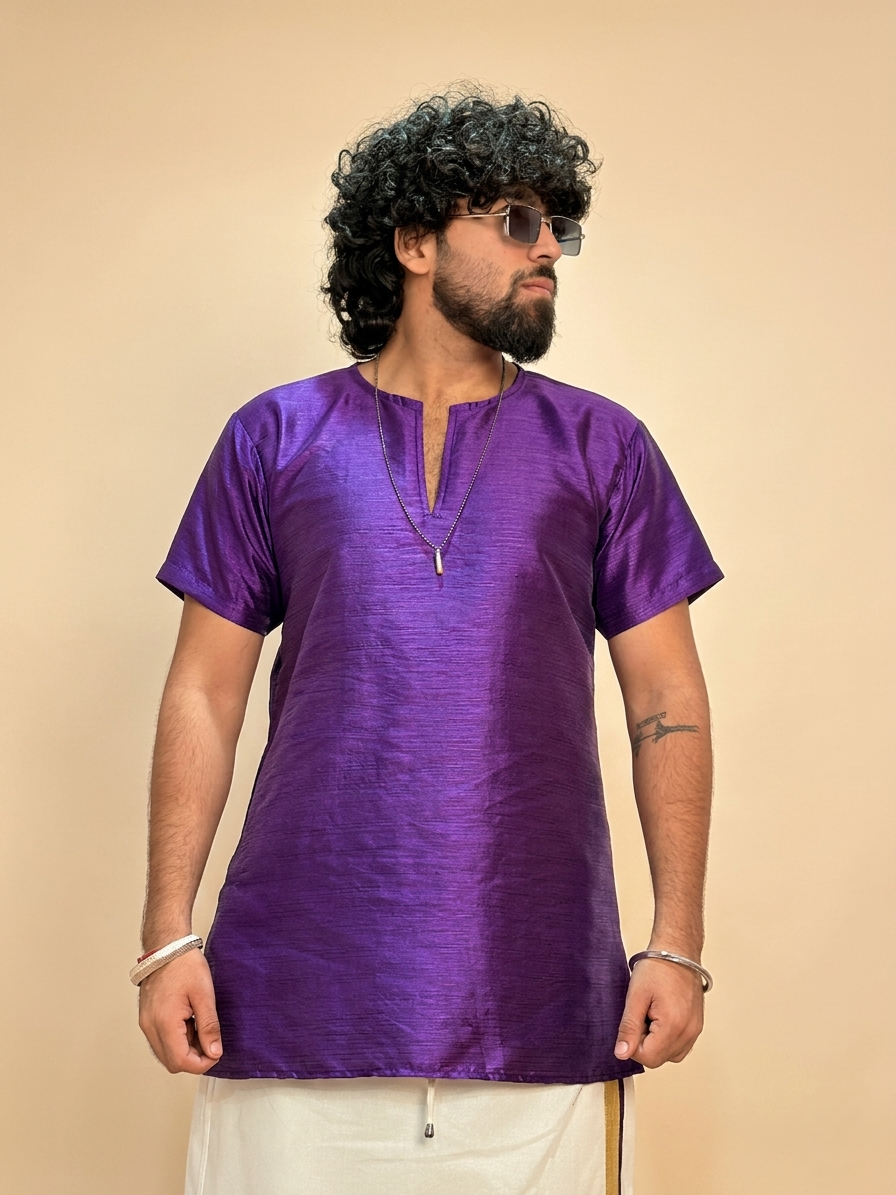 Men Royal Purple Colour Mulbery Kurta.