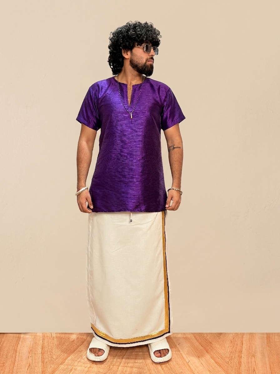 Men Royal Purple Colour Mulbery Kurta. - Image 2