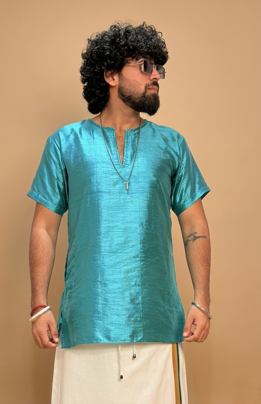 Men Ramagreen Colour Mulberry Kurta.