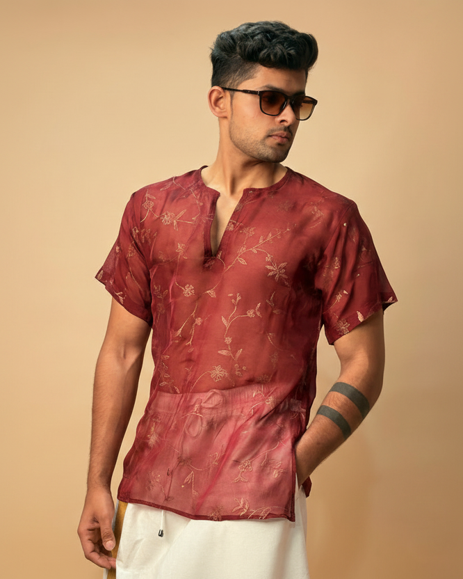 Men Silk Marron Colour Kurta. - Image 7