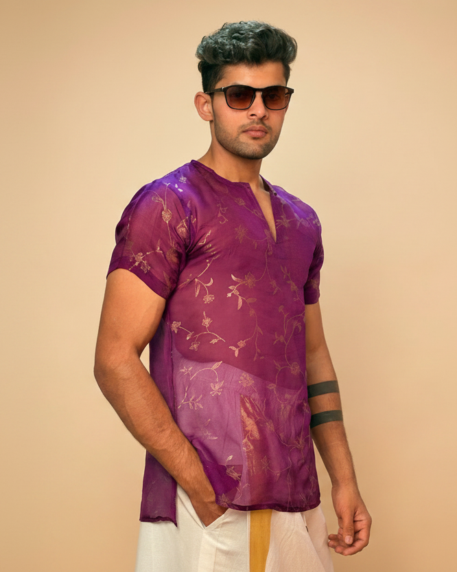 Men Silk Purple Colour Kurta. - Image 5