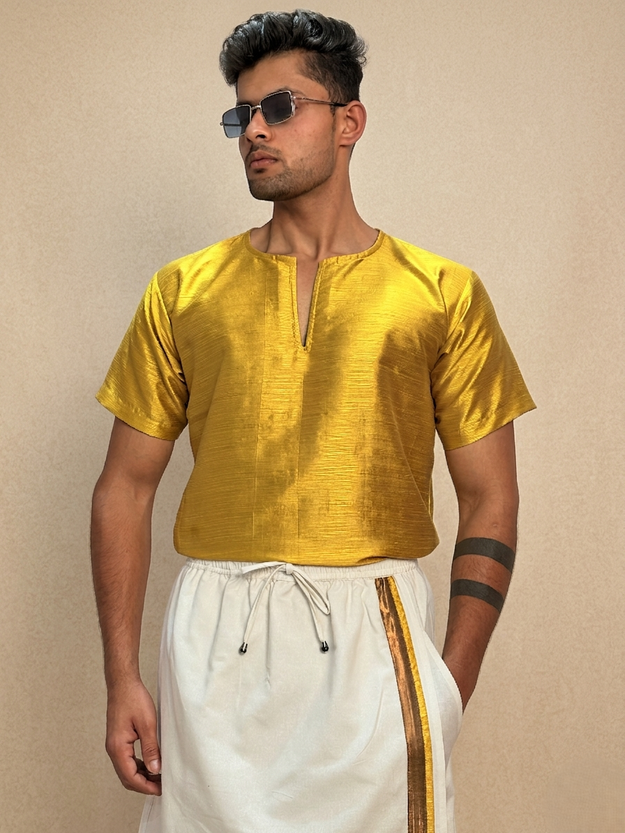 Men Mustard Yellow Colour Mulberry Kurta. - Image 5