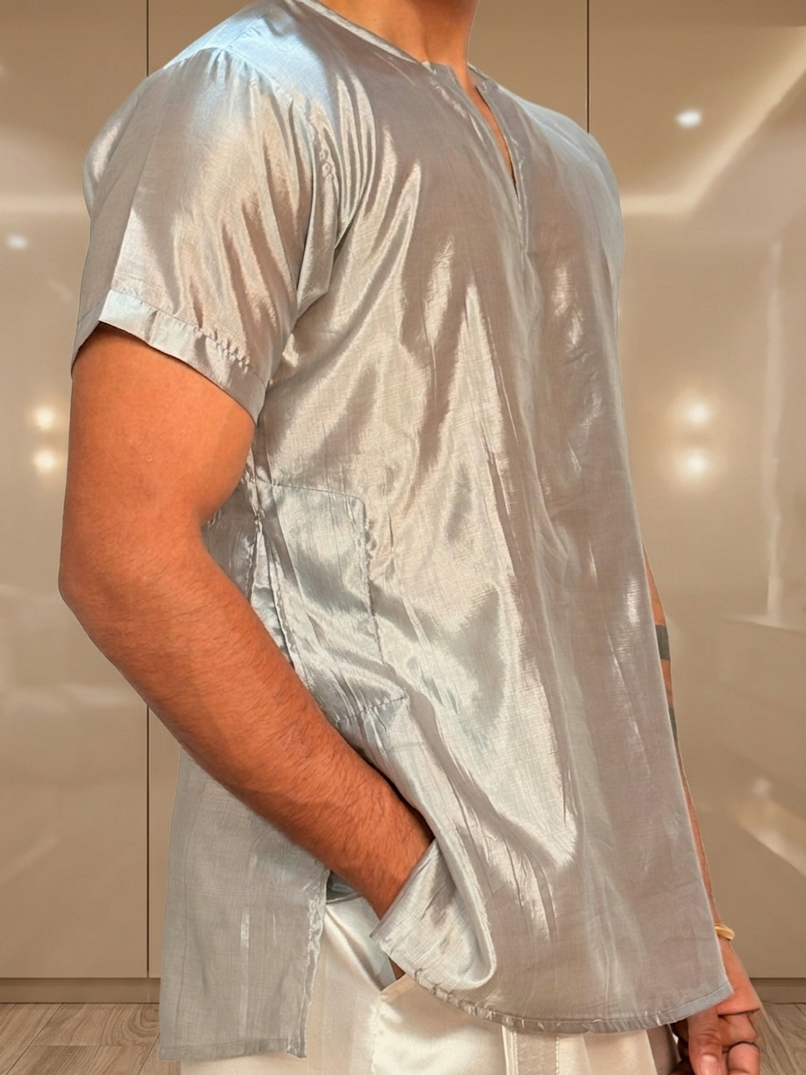 Men Slik Grey Colour Kurta - Image 8