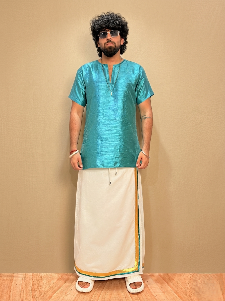 Men Ramagreen Colour Mulberry Kurta. - Image 2