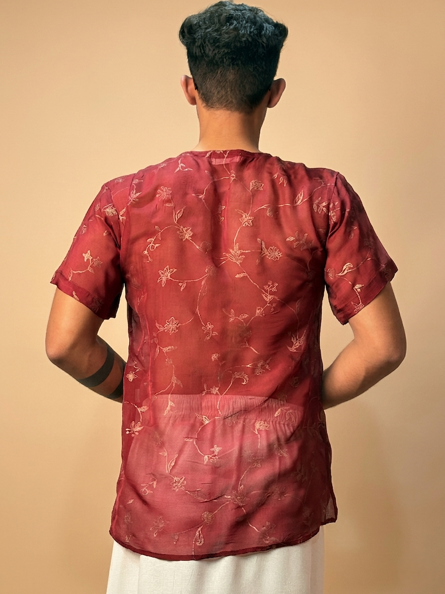 Men Silk Marron Colour Kurta. - Image 3
