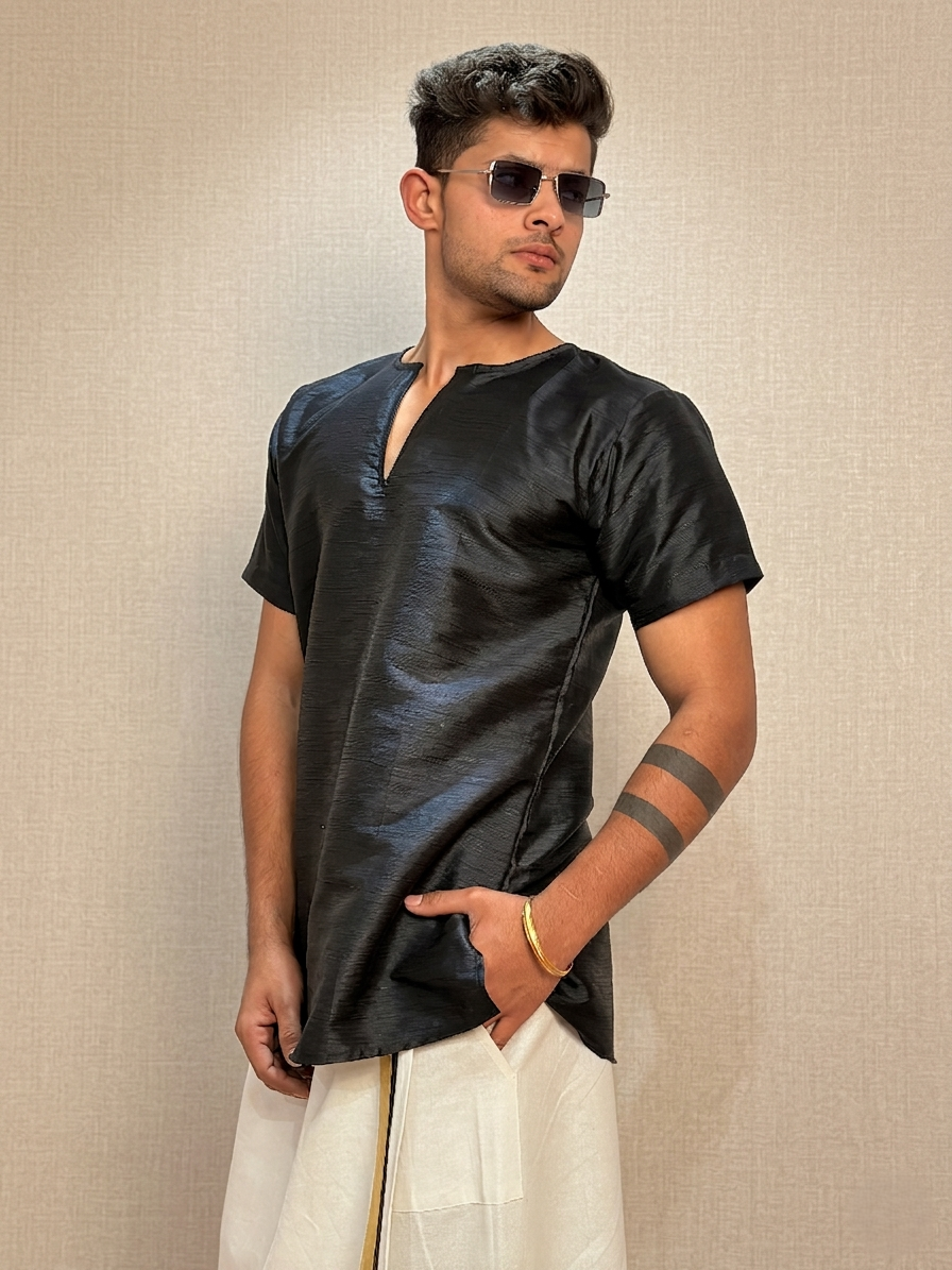 Men Black Colour Mulbery Kurta. - Image 8
