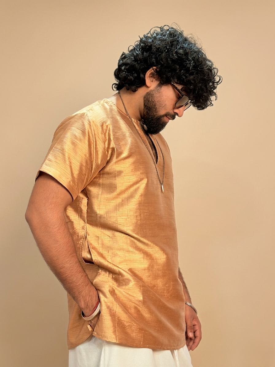Men Golden Colour Mulberry Kurta. - Image 6