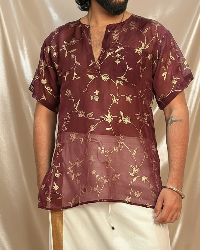 Men Slik Wine Colour Kurta. - Image 6