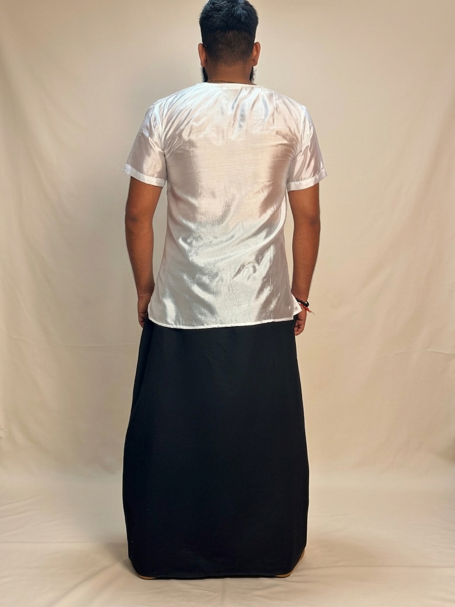 Men Black Color With Copper Zari Stripe Pajamalungi - Image 7